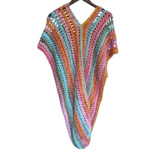 Colorful Boho Hippie Crochet Poncho Tunic
